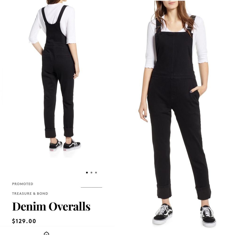 NWT $129 Treasure & Bond NORDSTROM Black Denim Overalls Romper Women’s M